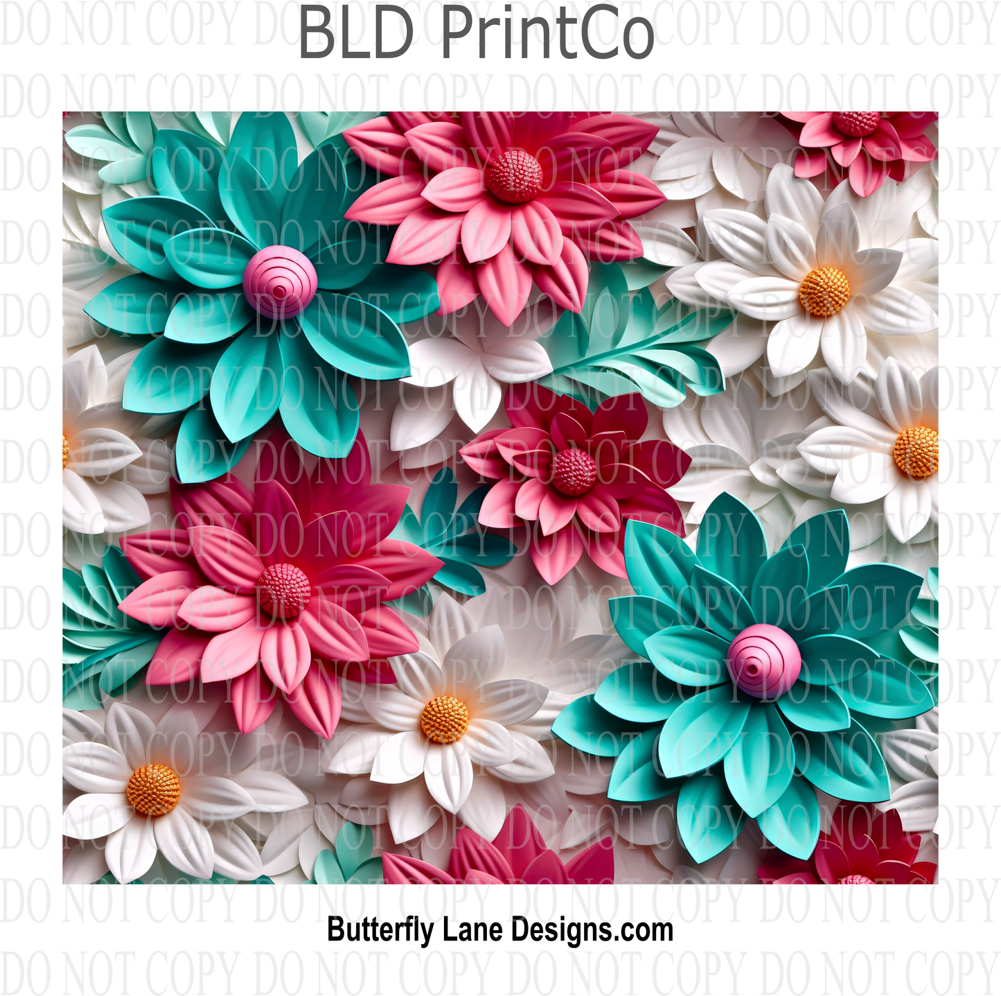 3D Effect Pink-Teal florals : Tumbler wrap