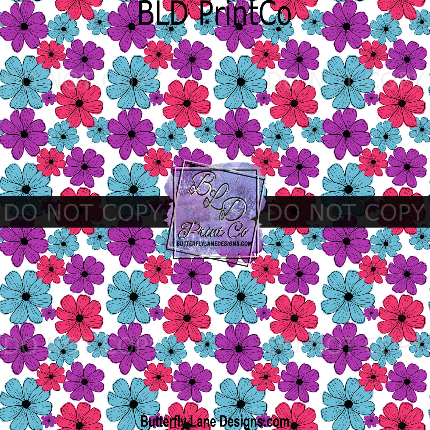 Bright blue- Pink and purple Florals BPV101
