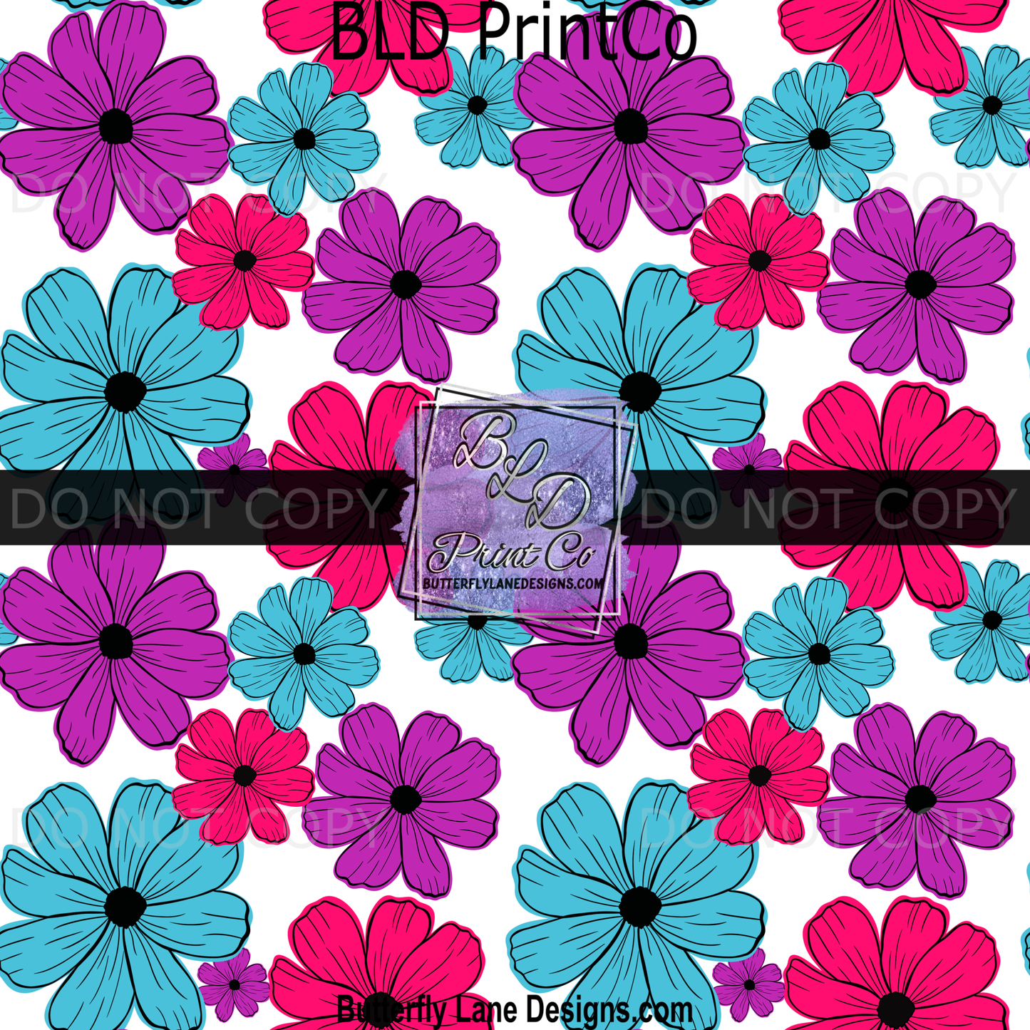 Bright blue- Pink and purple Florals BPV101