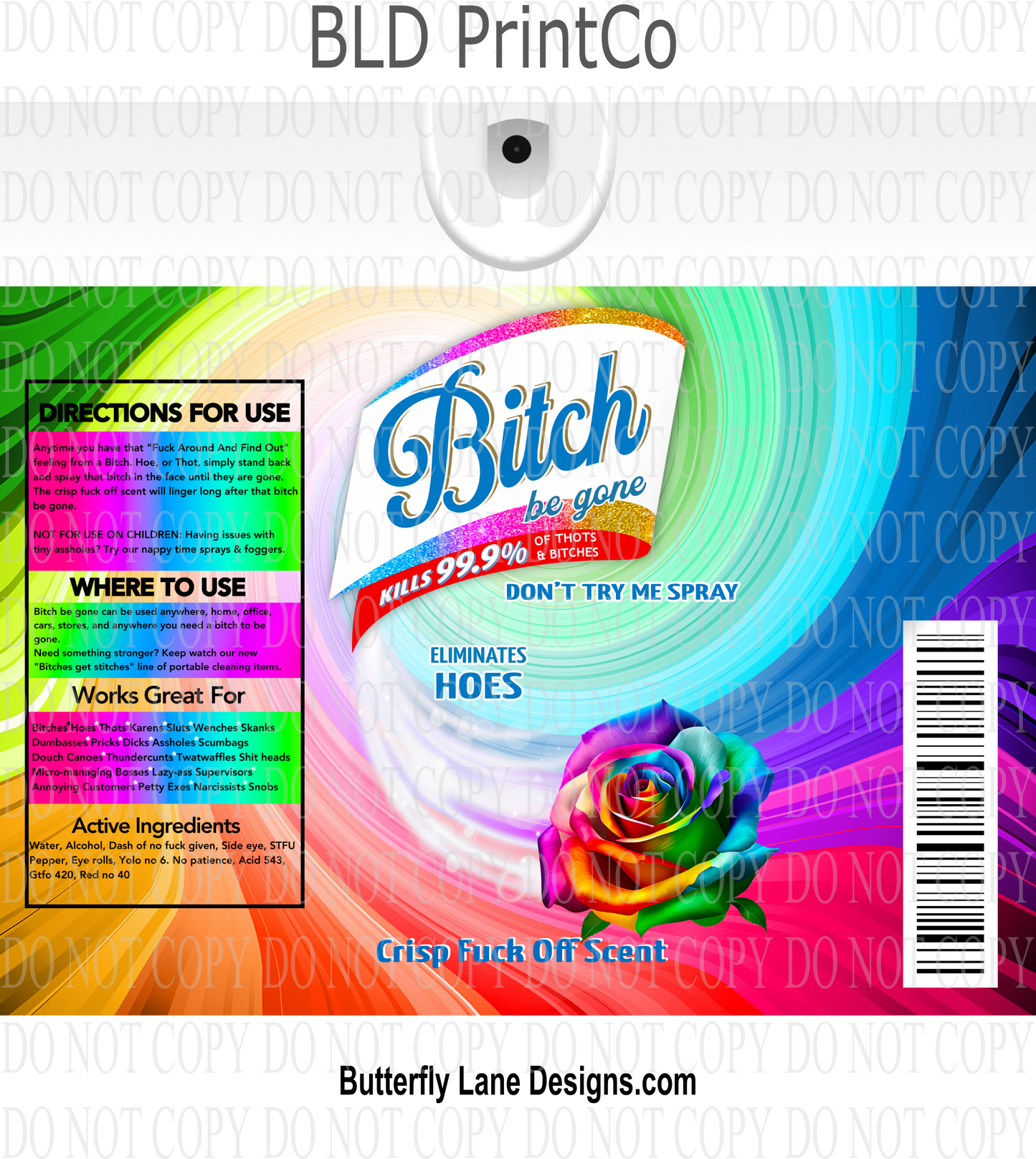 Bitch Be gone--Adult themed wrap: Rainbow 2 Tumbler wrap