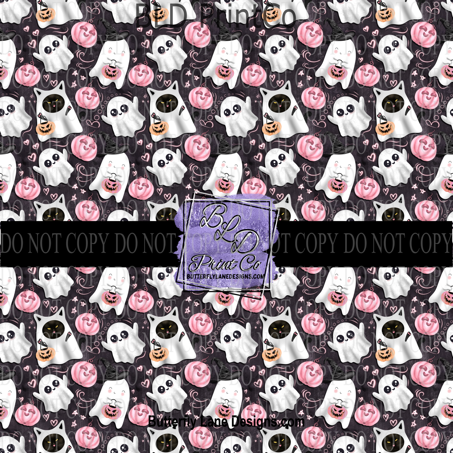 Cute Ghost &  Ghostly Kitties with pink pumpkins PV 711    Patterned Vinyl