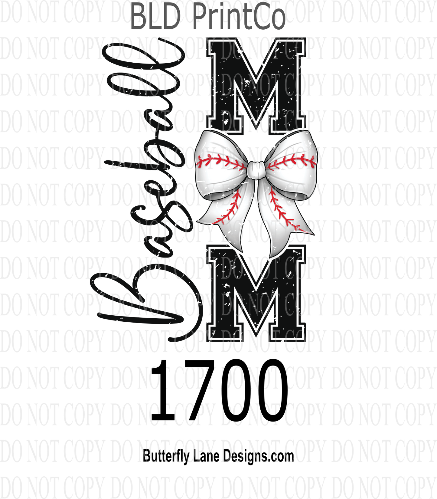 D1700 Baseball Mom-Bow-grunge