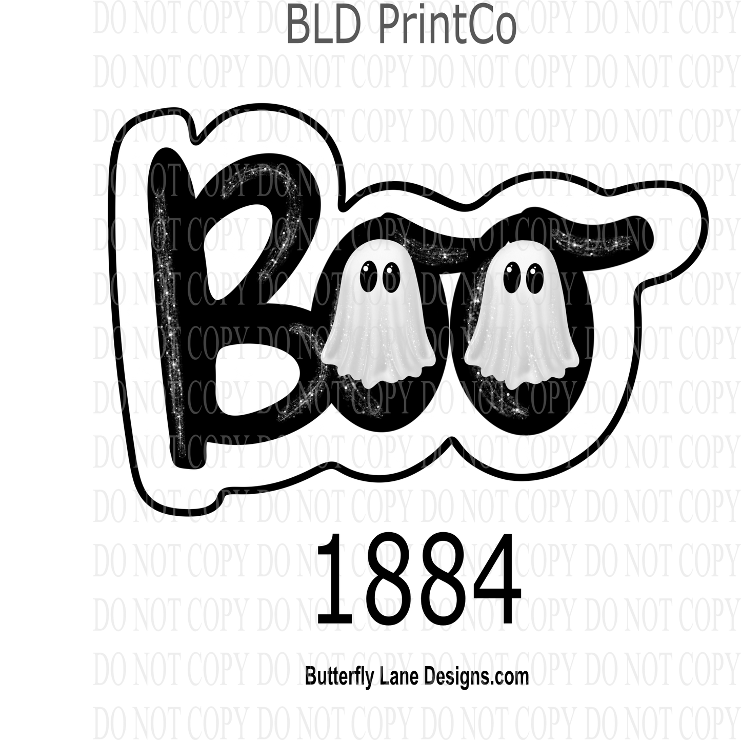 D1884 Black and white BOO with ghost