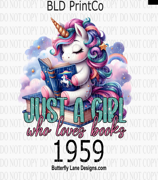 D1959 Just a girl who loves books-Unicorn-Pink
