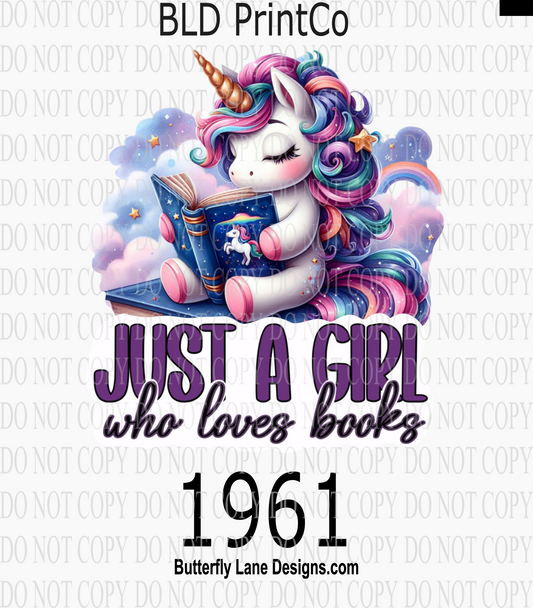 D1961 Just a girl who loves books-Unicorn-Purple-White text bubble