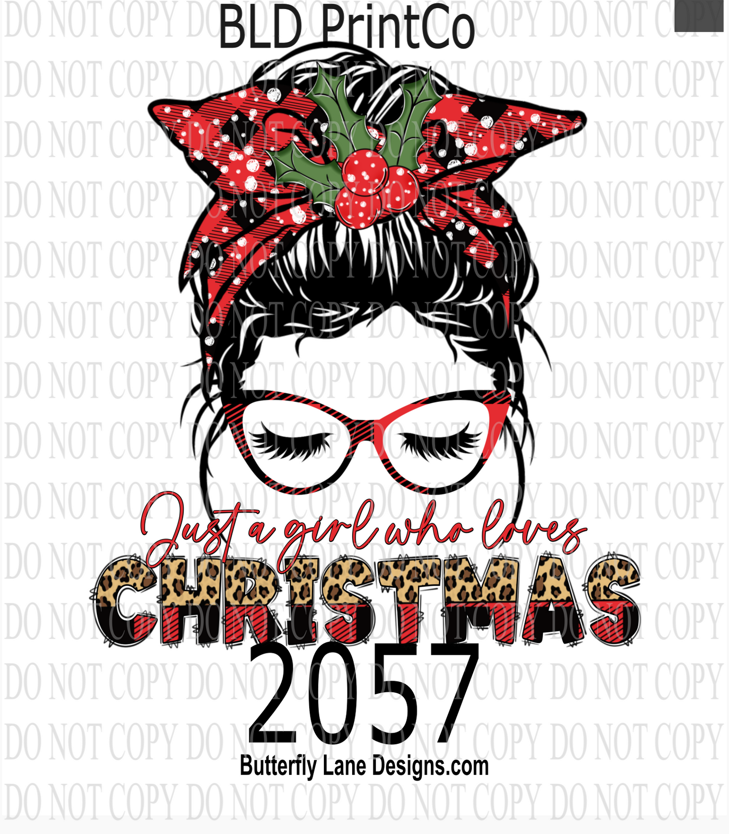 D2057 Just a girl who loves Christmas-Messy Bun- Font 1- BLD