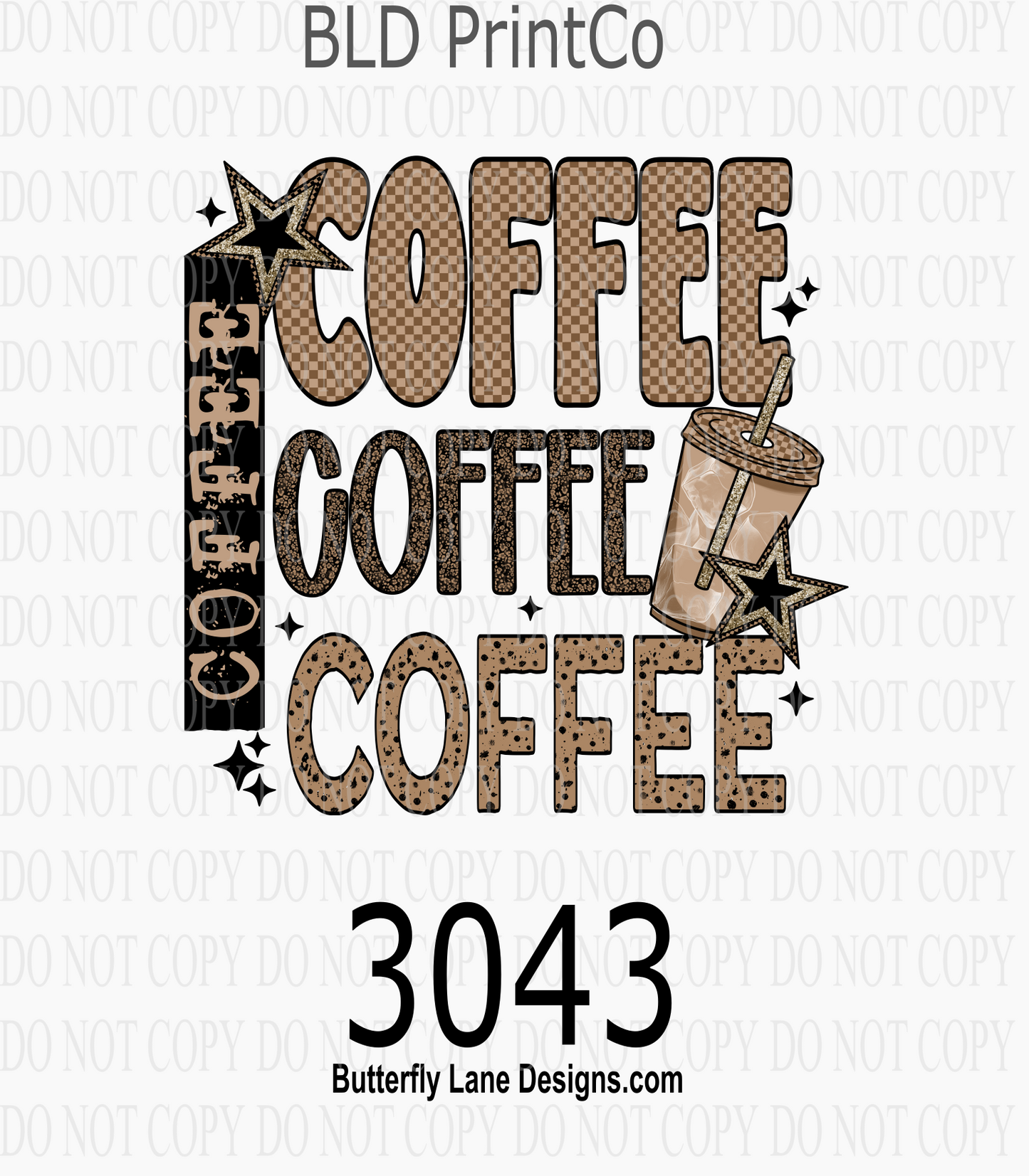 Repeated Coffee Iced Cup | Checker & Leopard Pattern| D3043