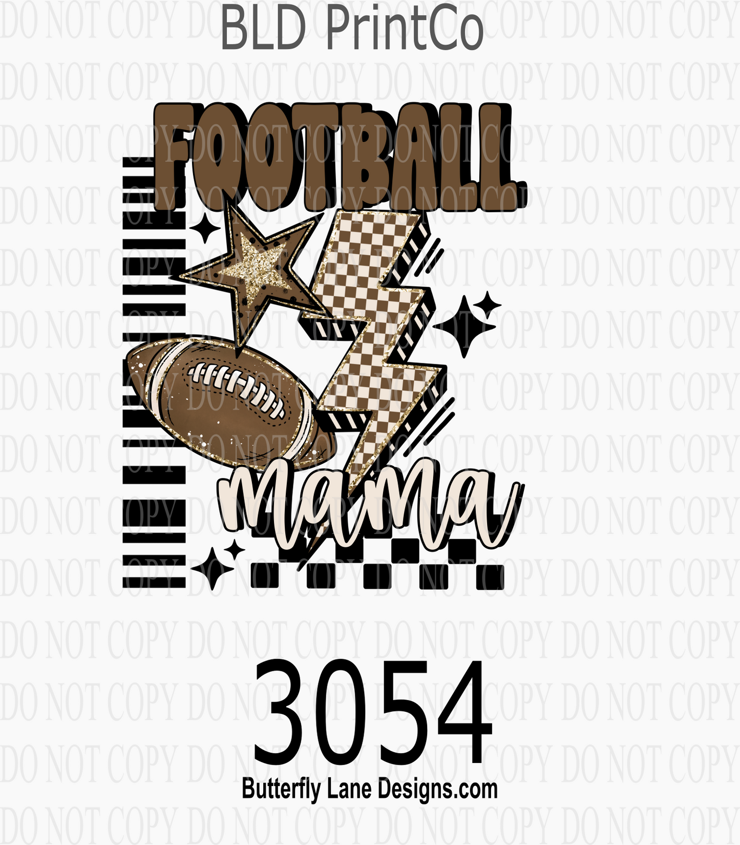 Football Mama | Glitter Stars & Checkered Lightning Bolt | D3054
