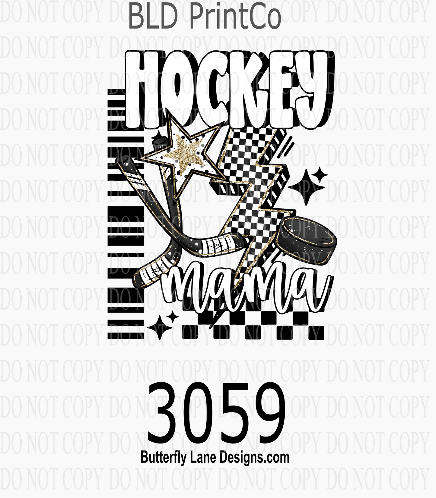 Hockey Mama | Glitter Stars & Checkered Lightning Bolt | D3059