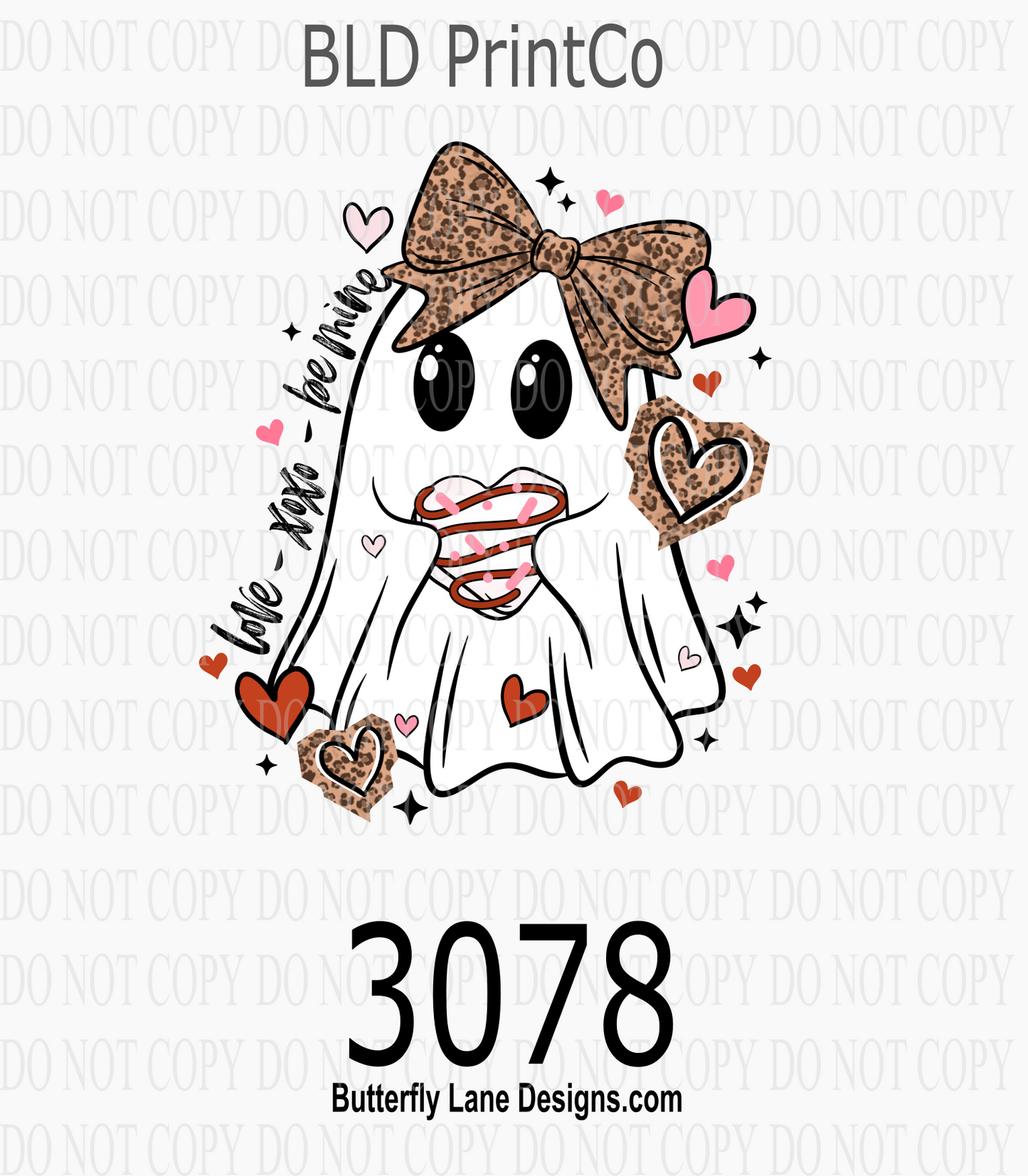 Retro Valentine | Love XOXO Leopard Print Bow Ghostie | D3078