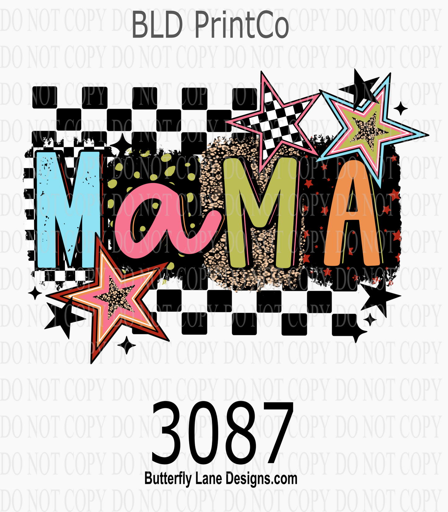 Retro Mama | Colorful Checkered Stars & Leopard Print | D3087