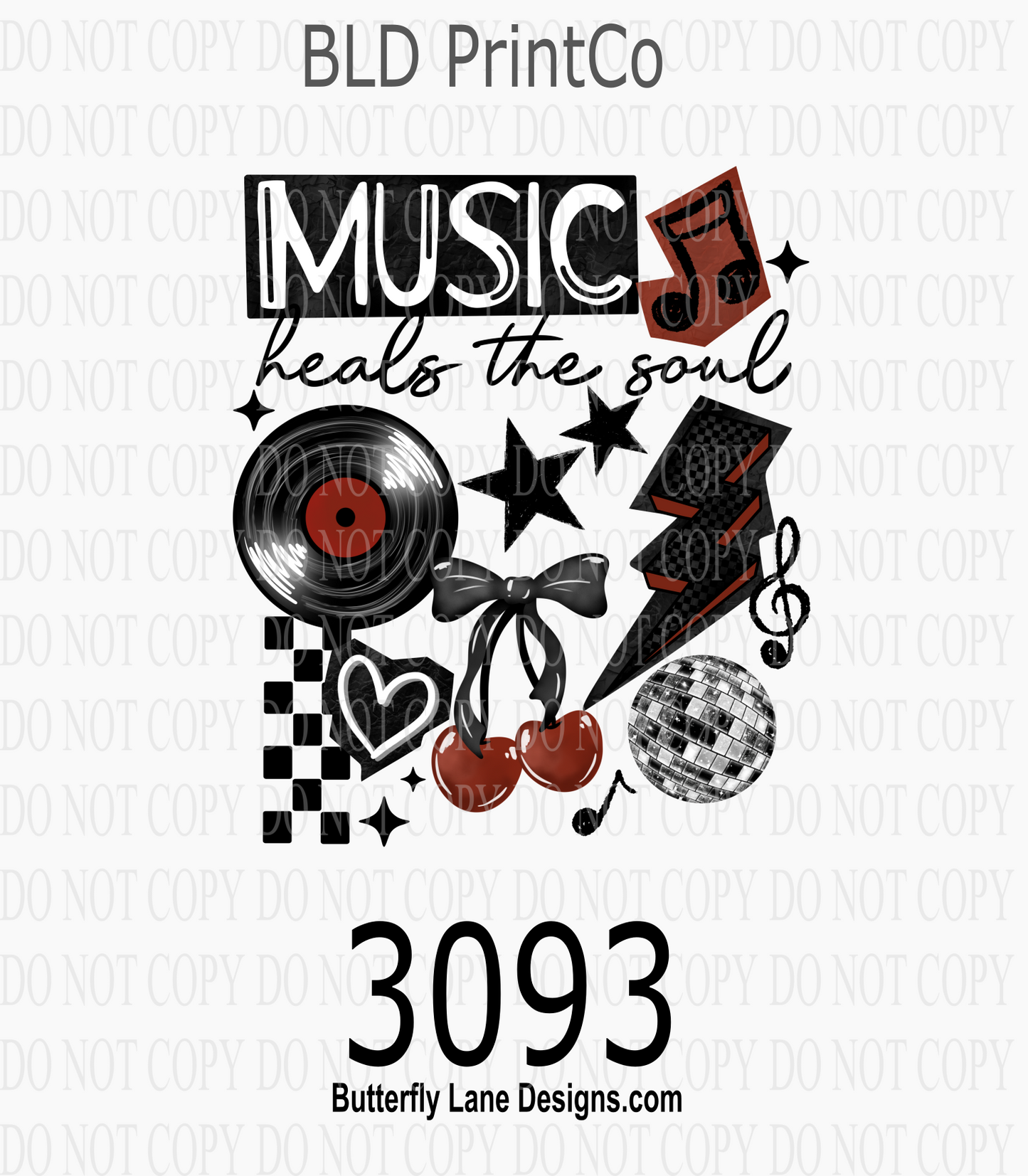 Music Heals The Soul | Disco Ball, Cherry & Checkered Lightning Bolt | D3093