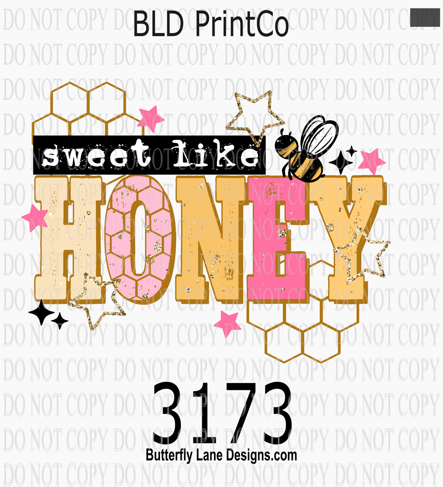 Sweet Like Honey | Bee, Honeycomb & Pink Glitter Stars | D3173