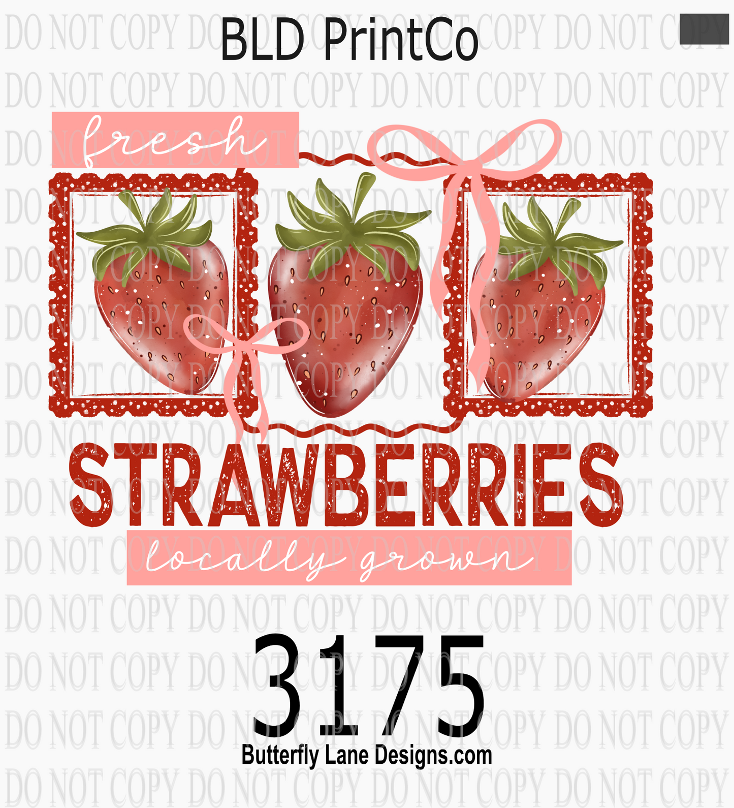 Fresh Strawberries | Locally Grown, Red Bows & Postage Frame | D3175