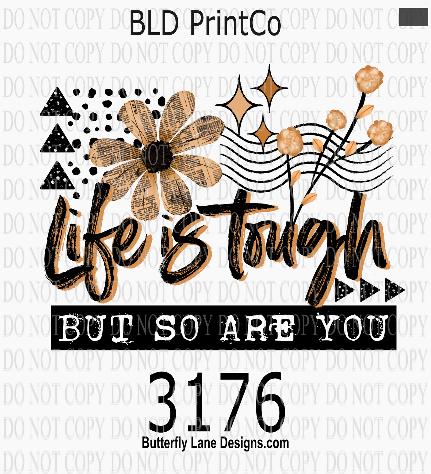 Life is Tough | Newspaper Sunflower, Retro Sparkles & Gold Accents | D3176