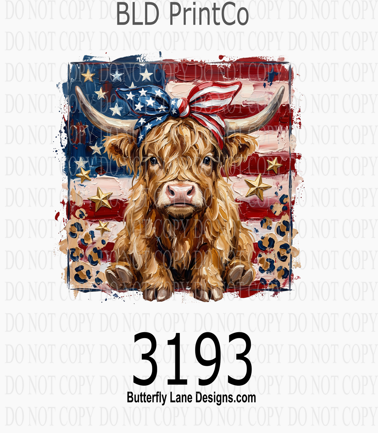 Patriotic Highland Cow | American Flag Leopard Bow | D3193