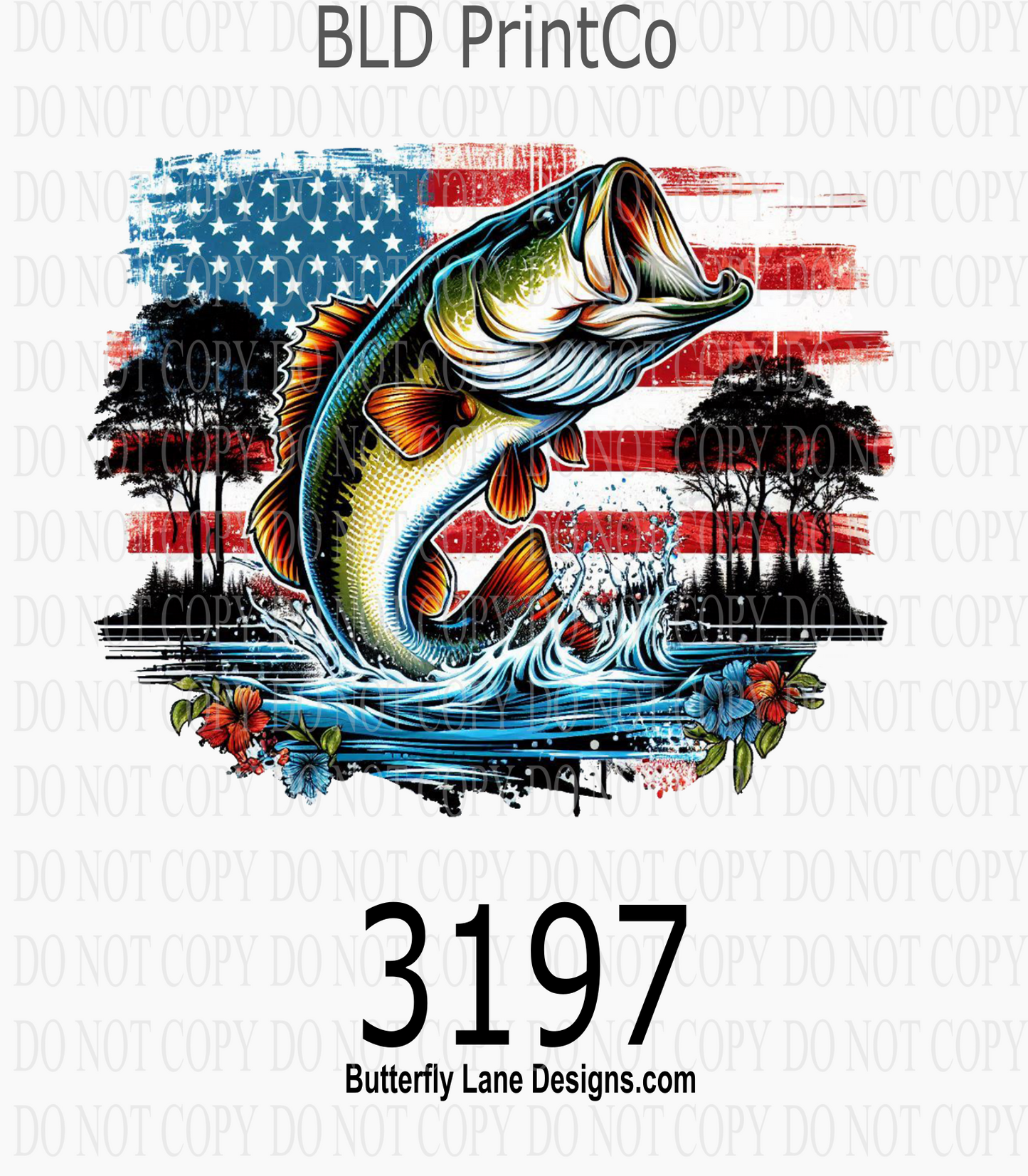 Bass Fish | Patriotic USA Flag | D3197