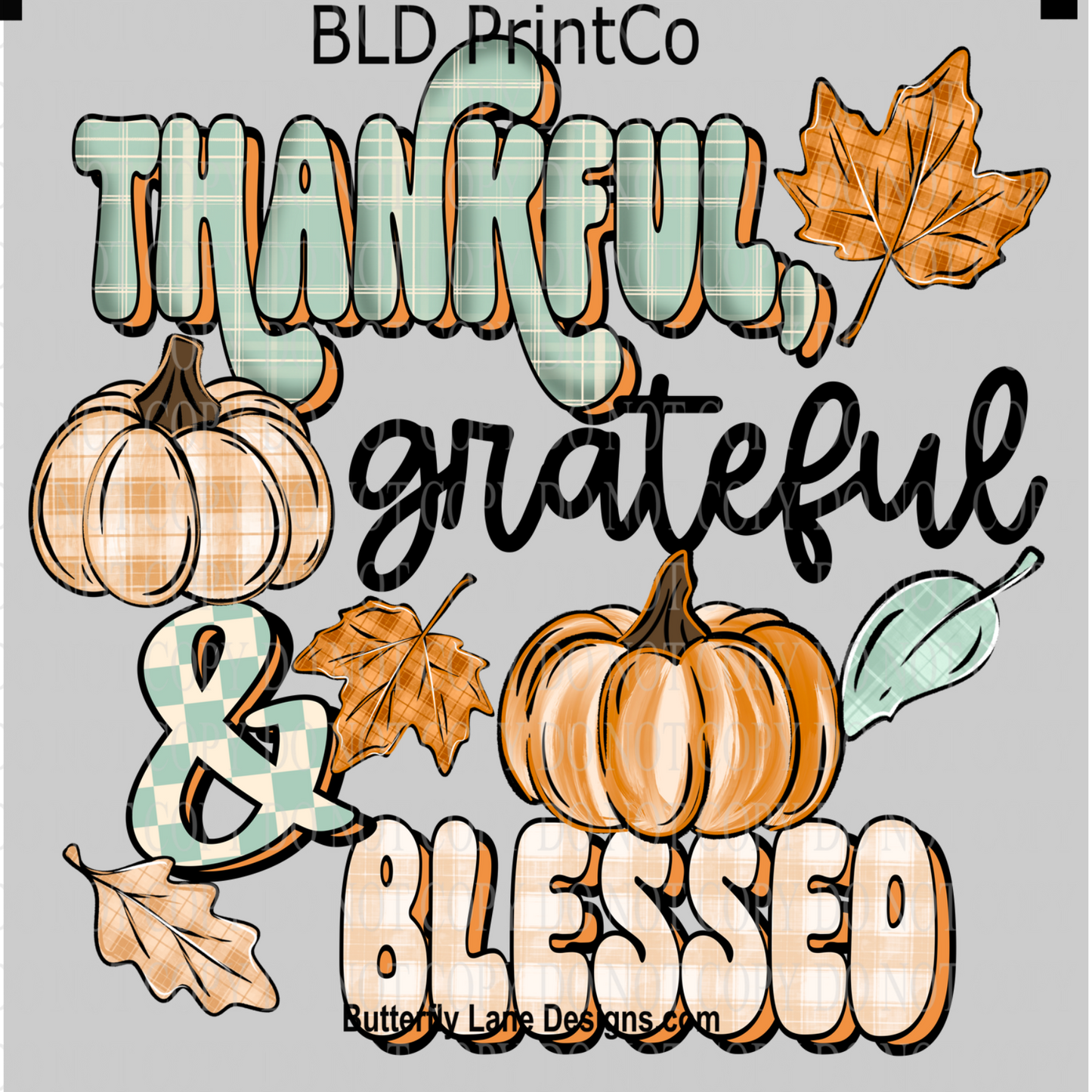 Thankful Grateful & Blessed | Plaid Pumpkins & Fall Foliage | D3228