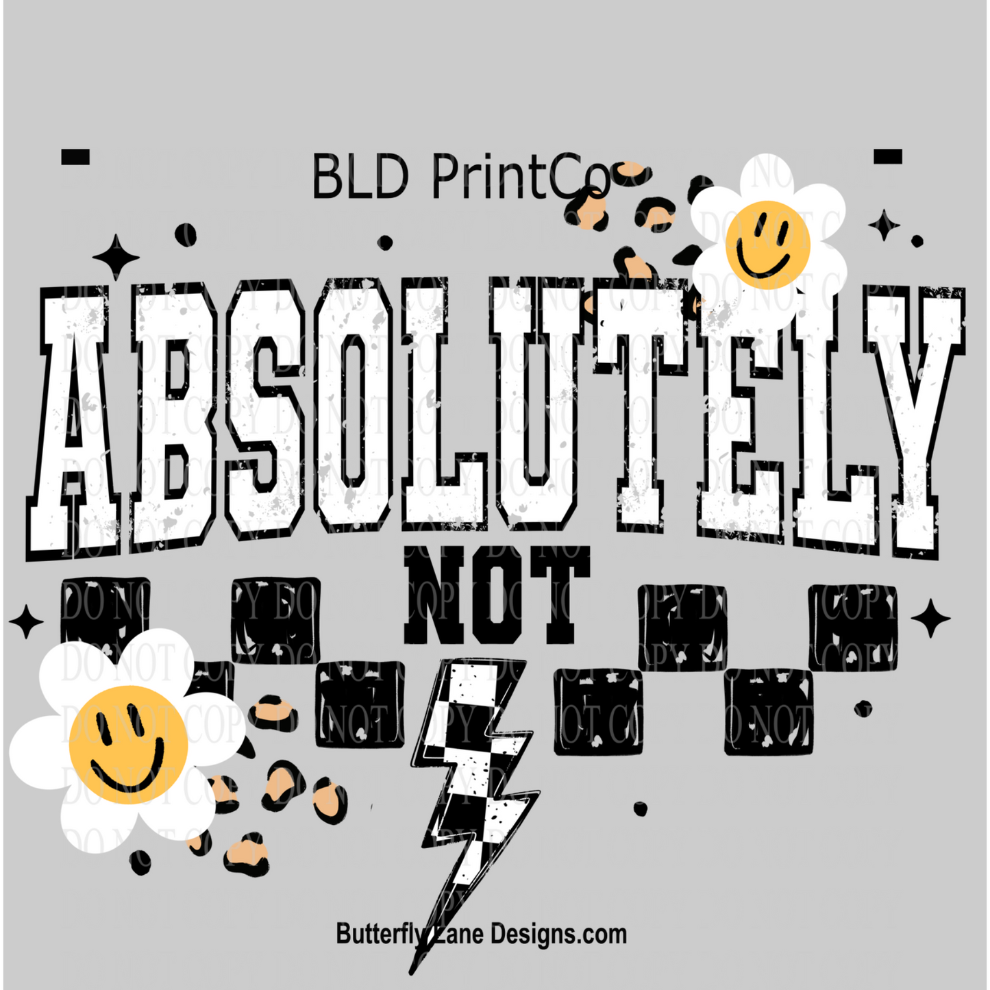 Absolutely Not | Smiley Flowers & Checker Lightning Bolt -Black| D3231