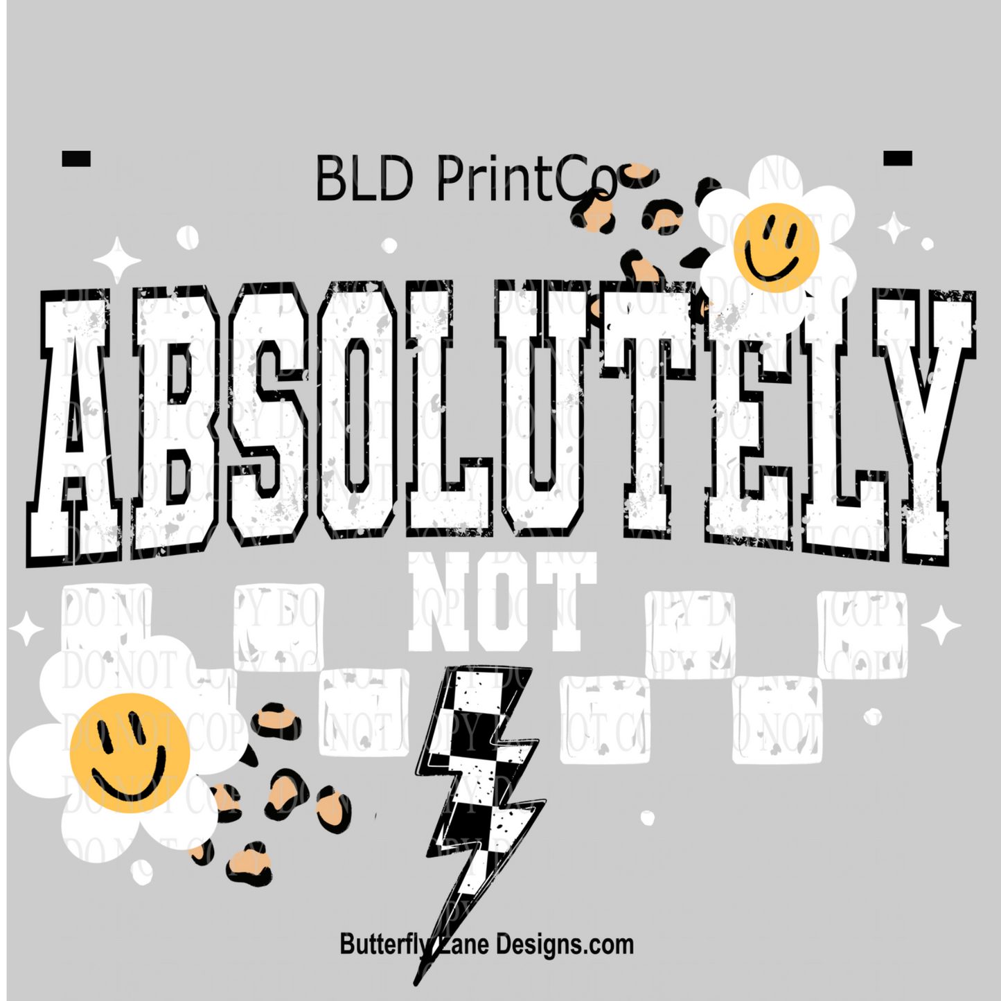 Absolutely Not | Smiley Flowers & Checker Lightning Bolt -White| D3231