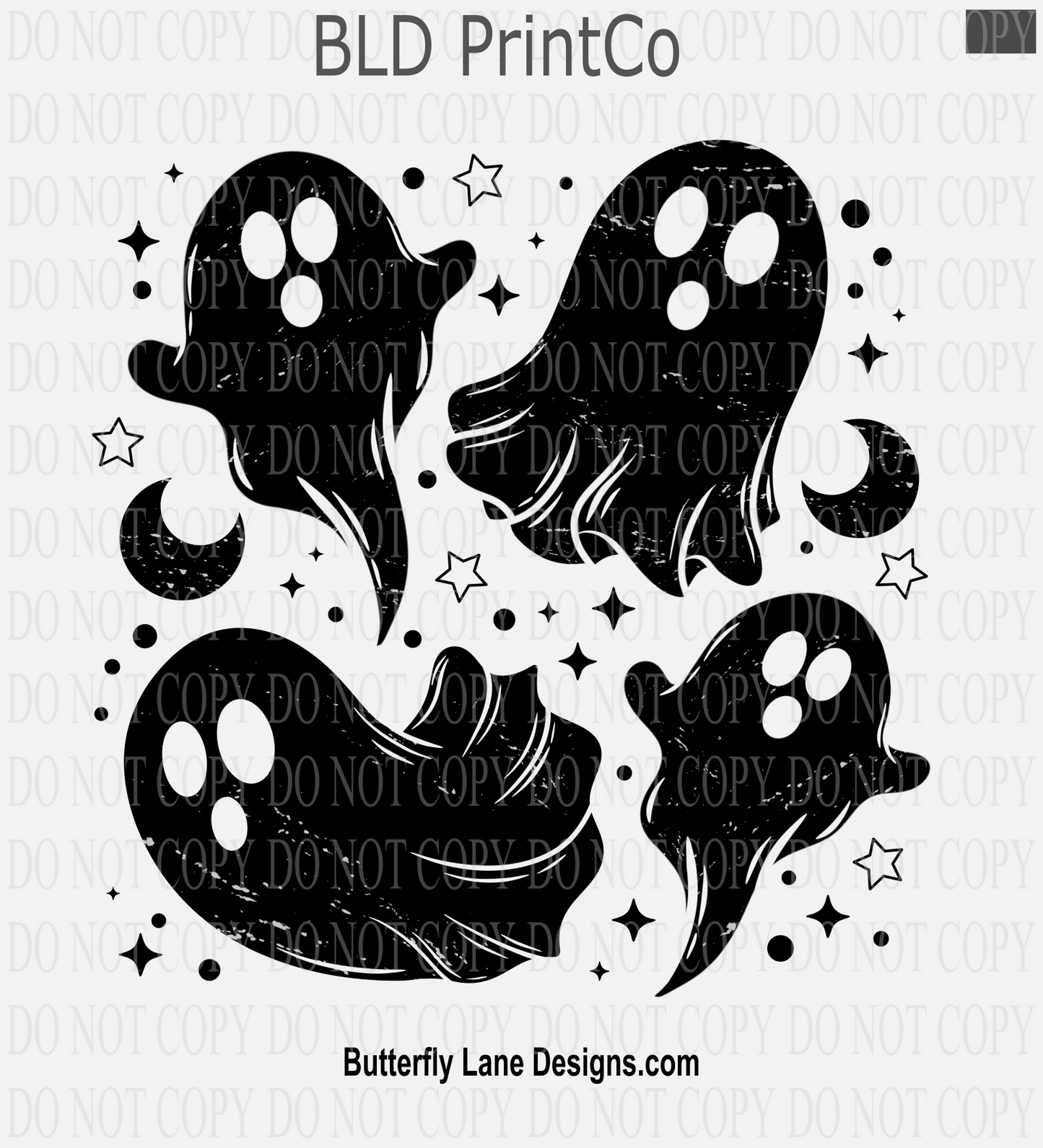 Ghost Halloween Decal | Black Floating Ghosts, Moons & Stars | D3238-B
