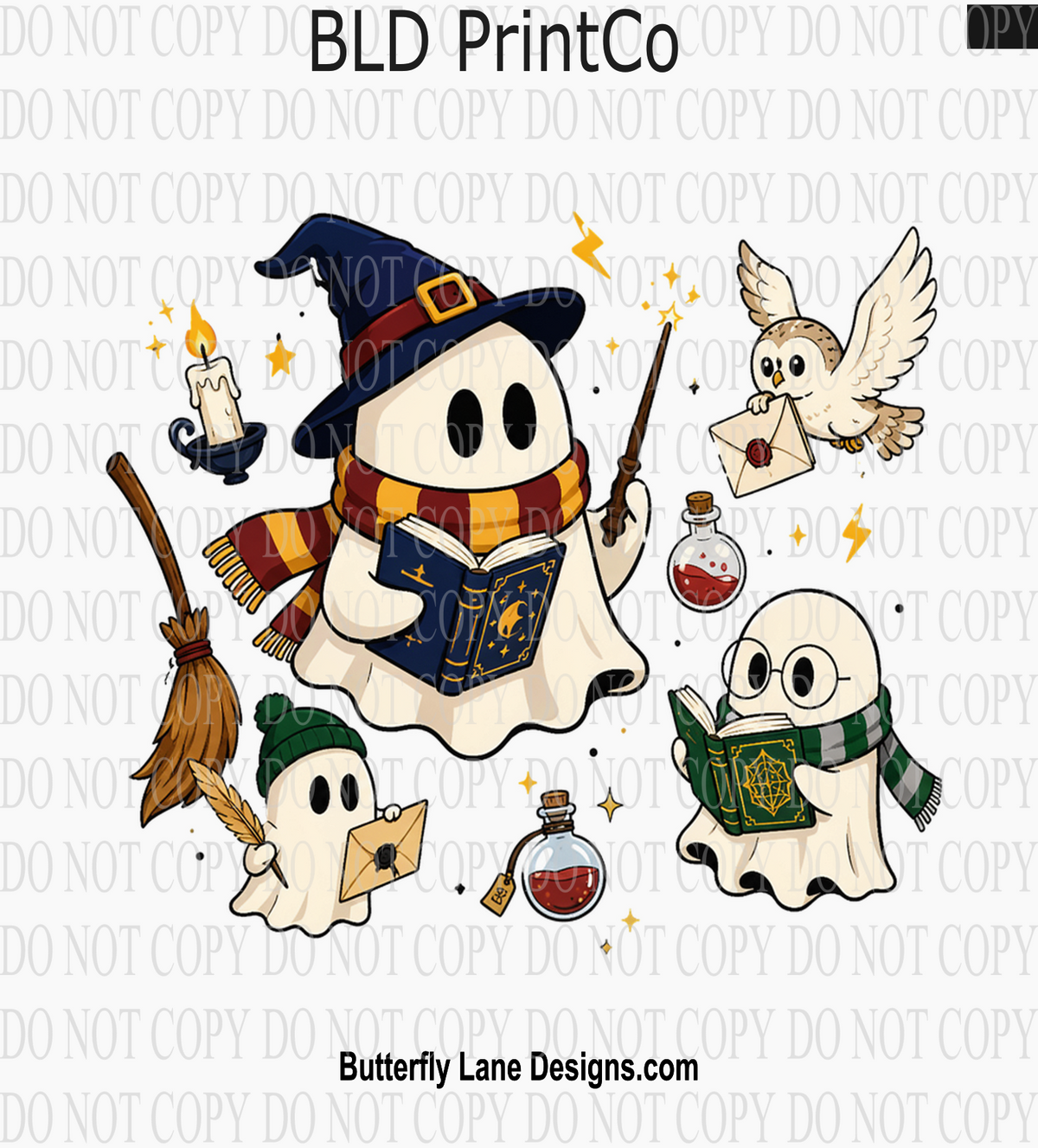 House Wizard Ghosts & Owls | Cute Magical Spells & Potions | D3384