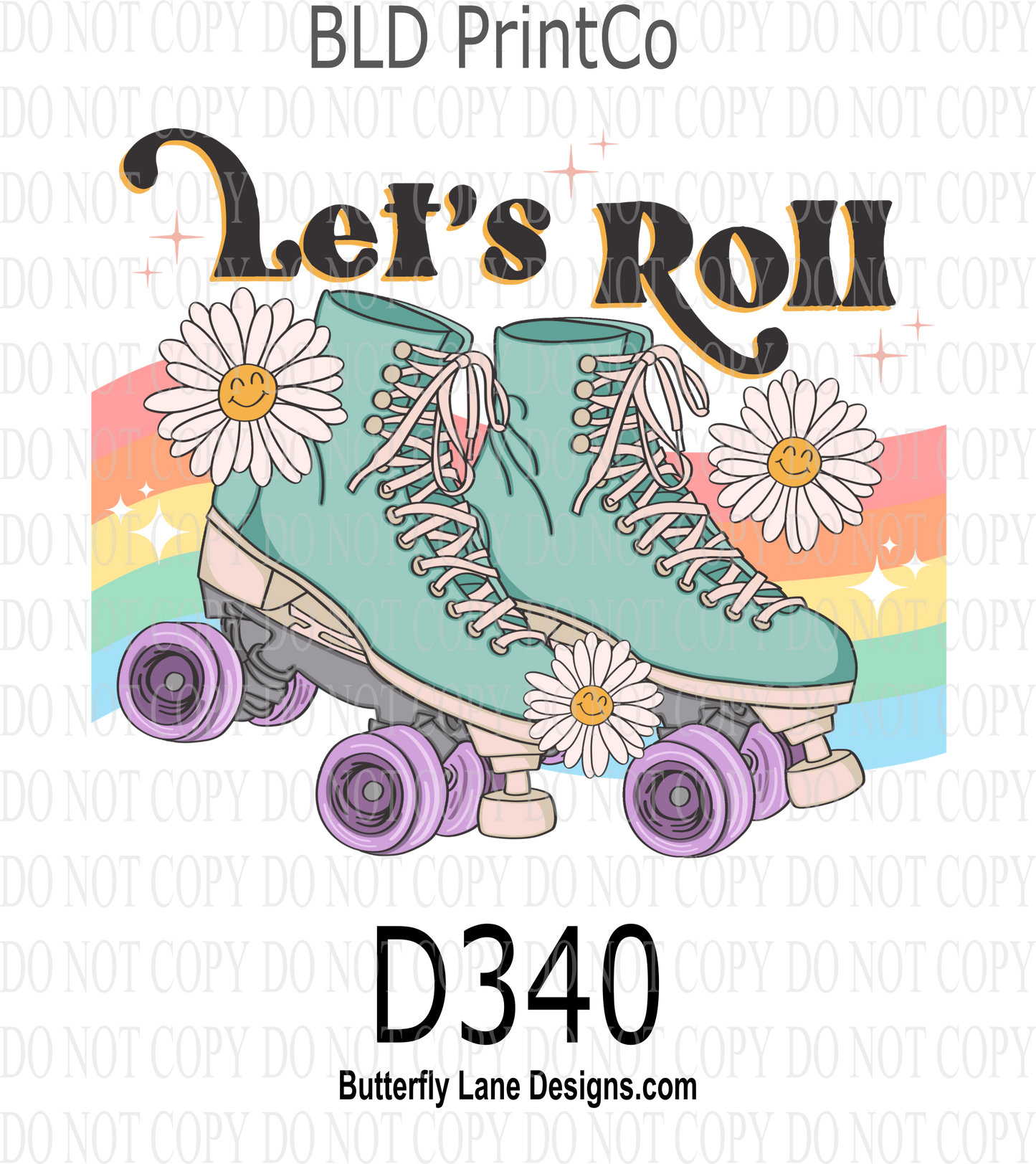 D340 Let's Roll-Roller Skate fun-retro- Clear Decal :: VC Decal