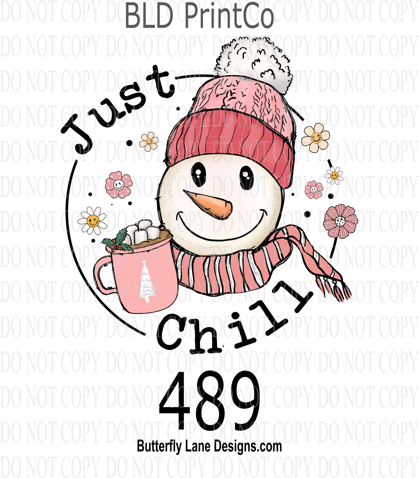 D489 Just Chill -Pink Snowman::  Clear Decal :: VC Decal