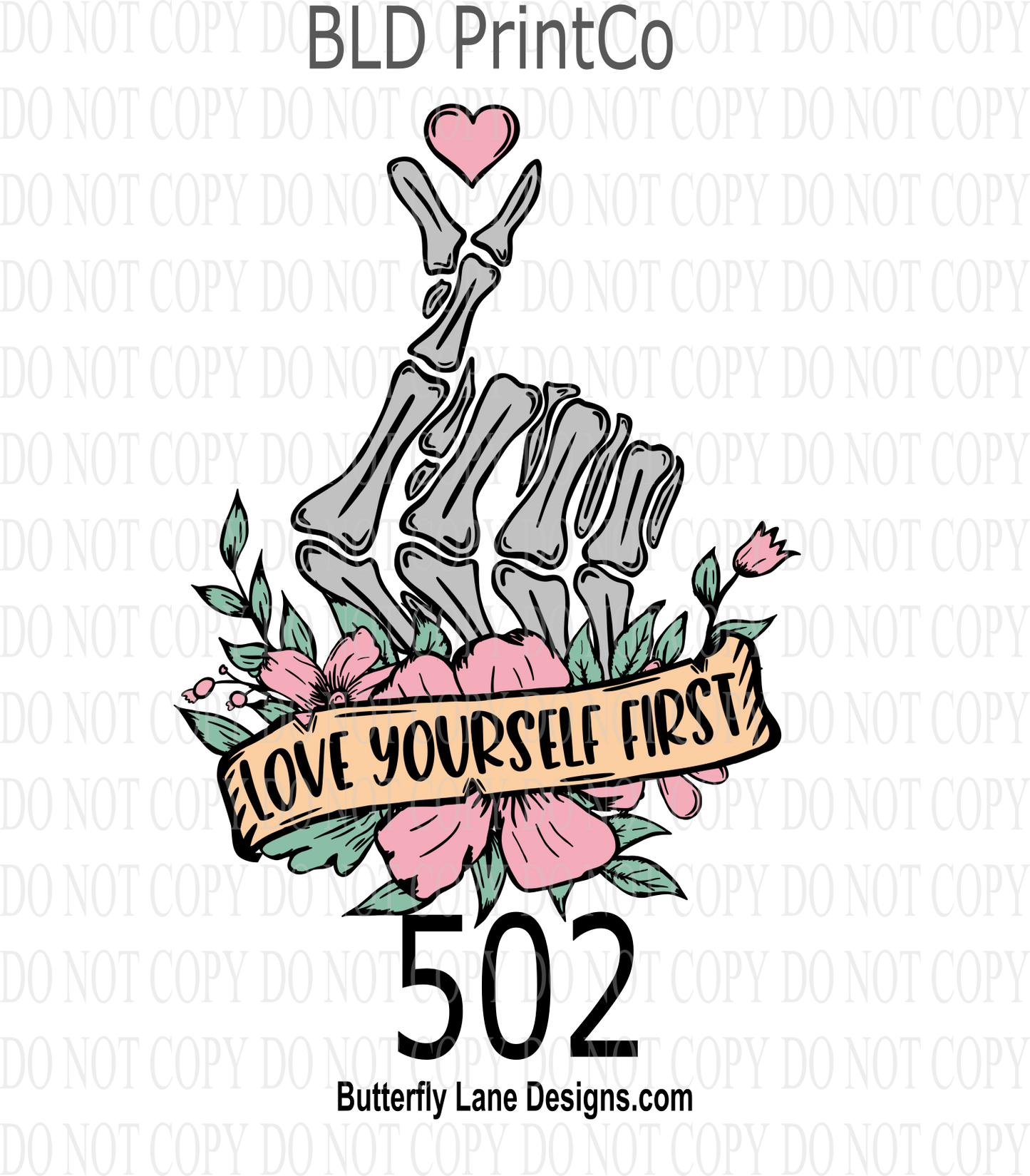 D502 Love yourself first skelly hand :: Clear Decal :: VC Decal