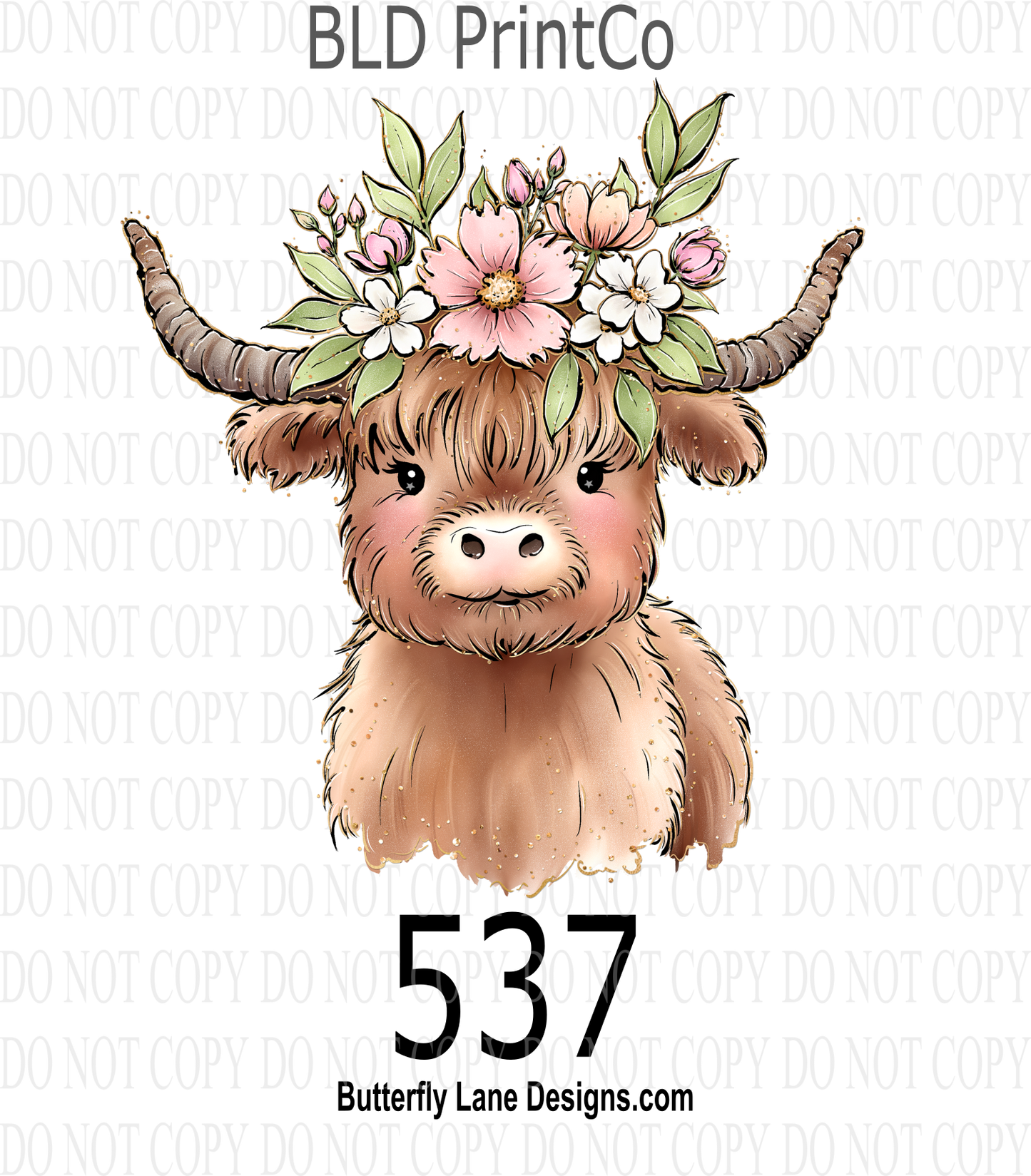 Highland Cow with pastel florals - D537 :: Clear Decal :: VC Decal