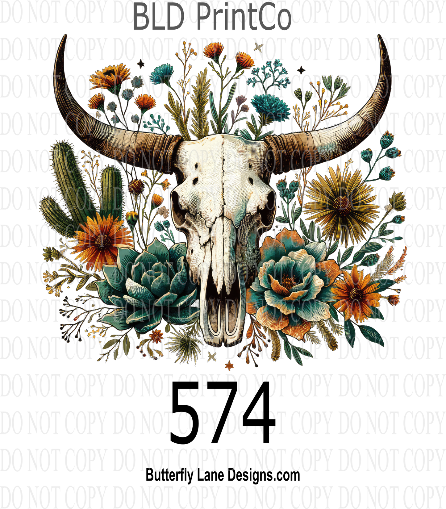 D574 Floral Bull Skull :: Decal