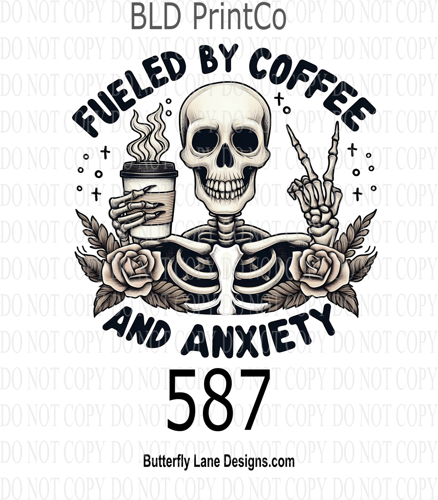 D587 Fueled by coffee and anxiety ::  Decal
