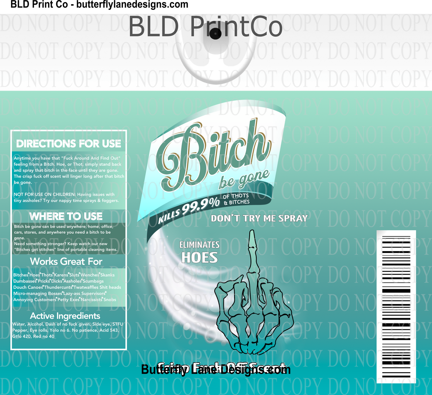 Don't Try me Spray- B- be gone- Skelly Hand: Tumbler wrap