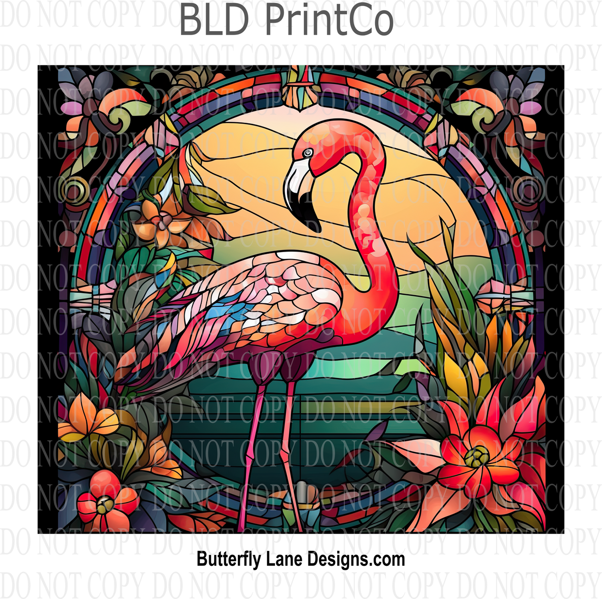 Flamingo stained glass effect- stained glass effect : Tumbler wrap W42