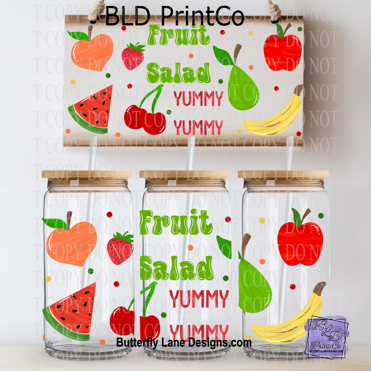 Fruit Salad Yummy Yummy | 16oz UV DTF Glass Can Wrap | L1032