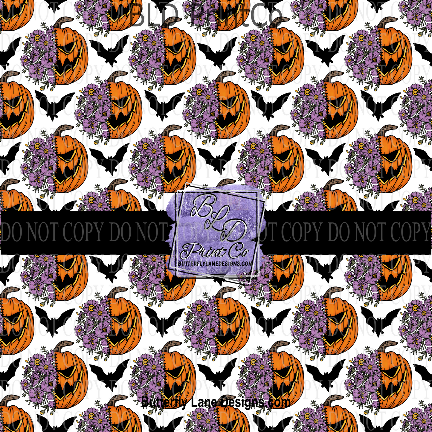 Halloween Jack O'Lantern with purple florals and bats PV 698 Med Patterned Vinyl