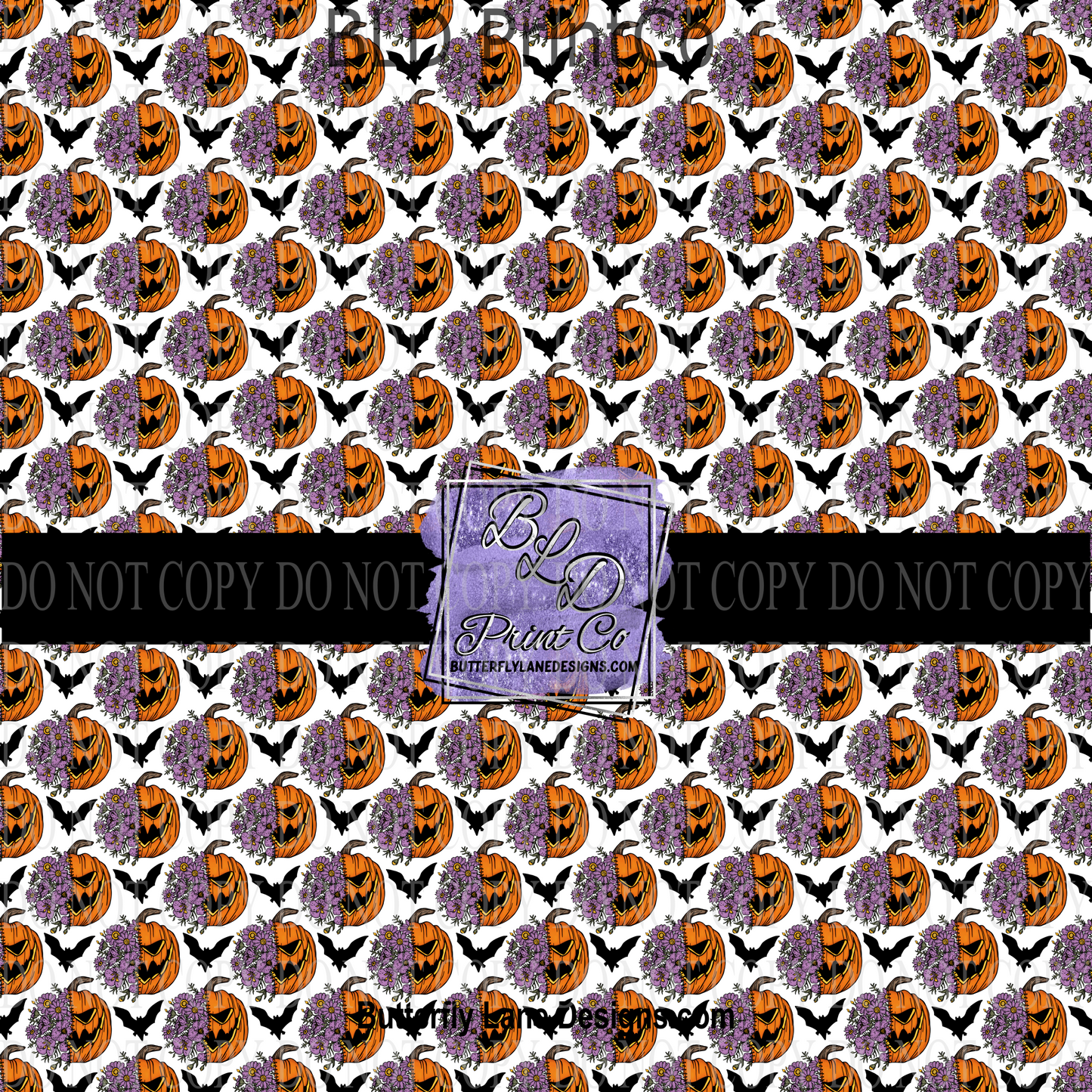 Halloween Jack O'Lantern with purple florals and bats  PV 698  Med   Patterned Vinyl
