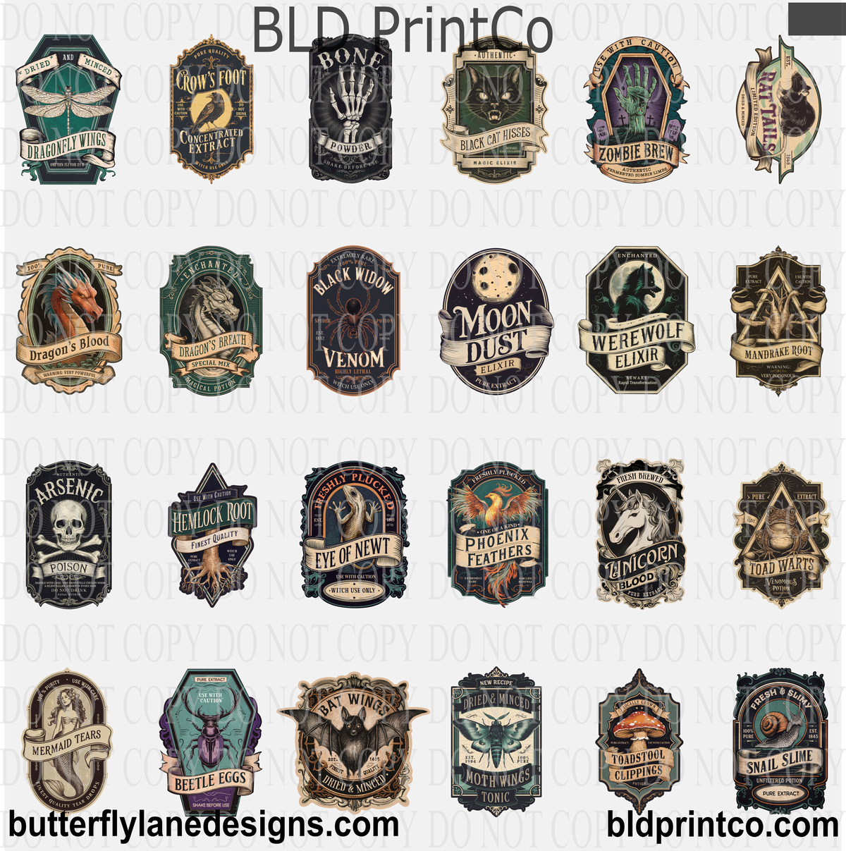 UV DTF Decal Element Sheets caps 95 Poison-Potions Labels- MINIs