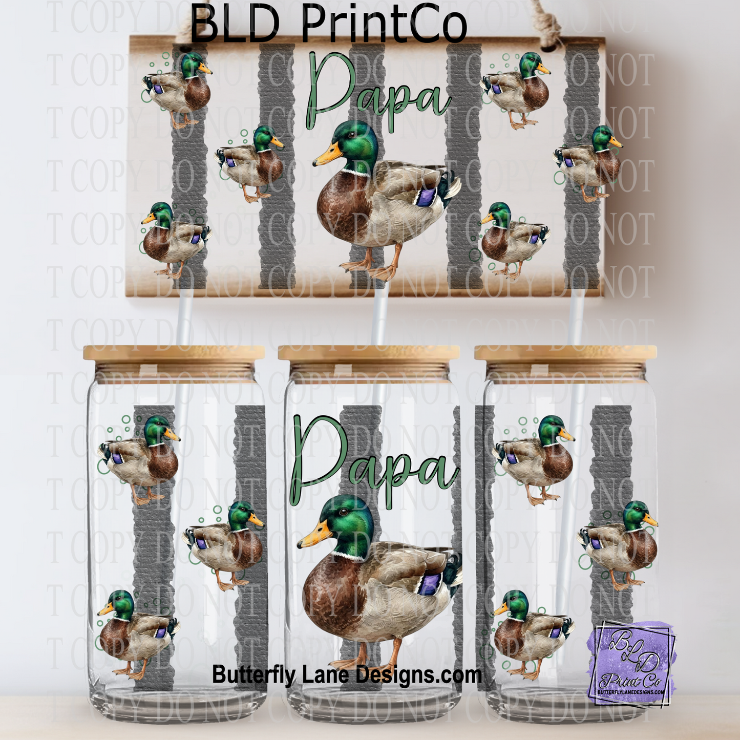 Papa Duck | 16oz UV DTF Libbey Glass Can Wrap | L1049