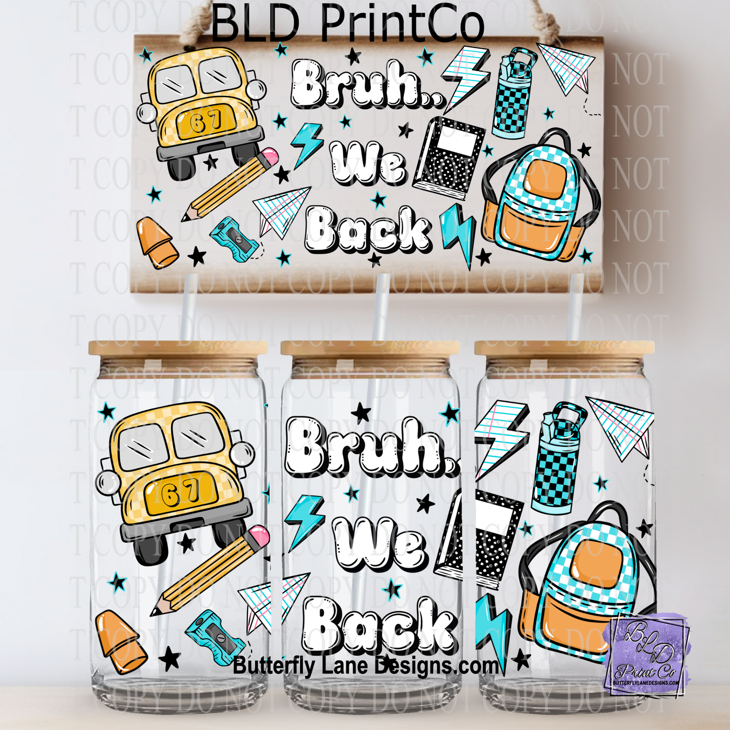 Bruh We Back School Theme | Checkered Bus & Backpack | L1075