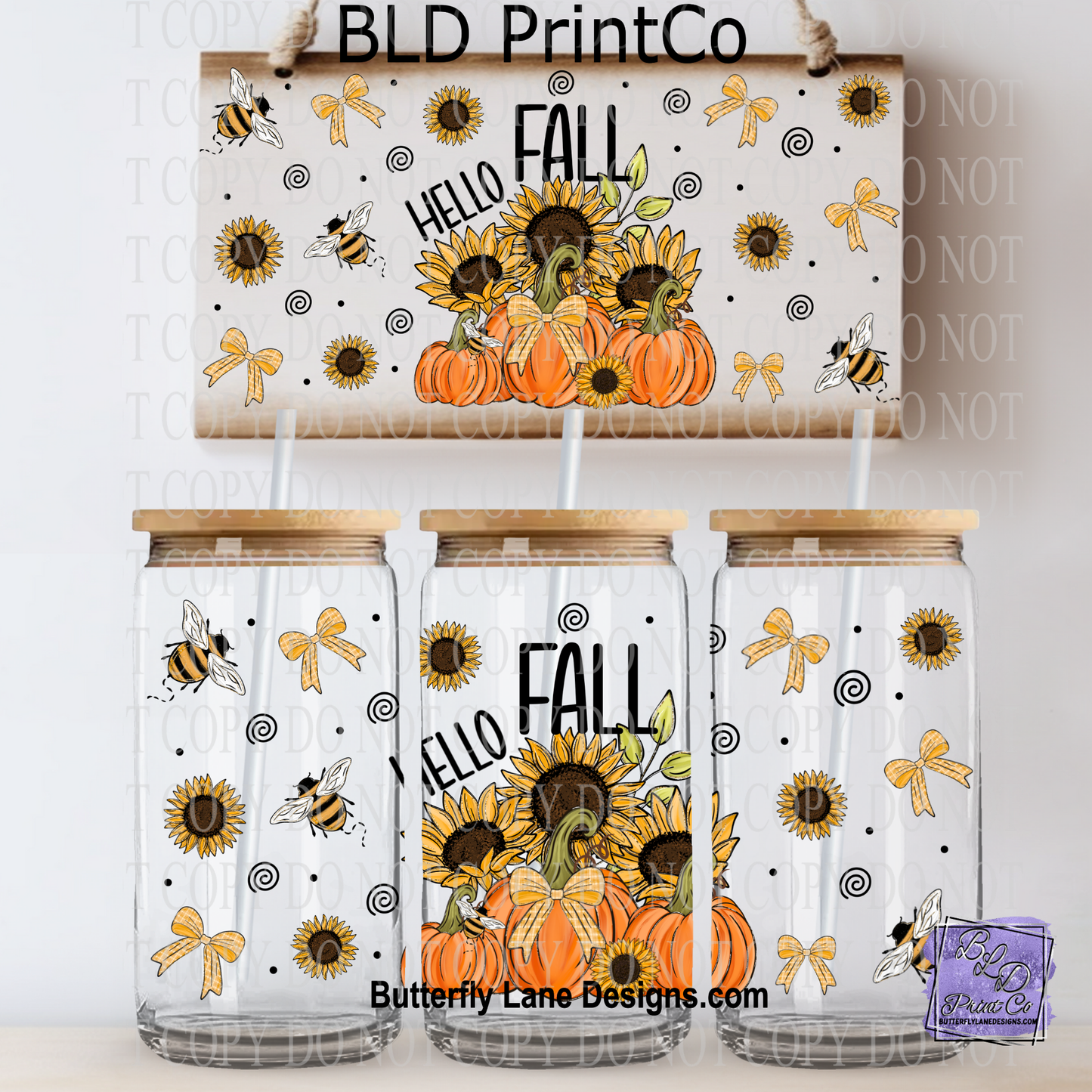 Hello Fall Sunflowers & Pumpkins | Autumn Ribbon Bows & Bees | L1099