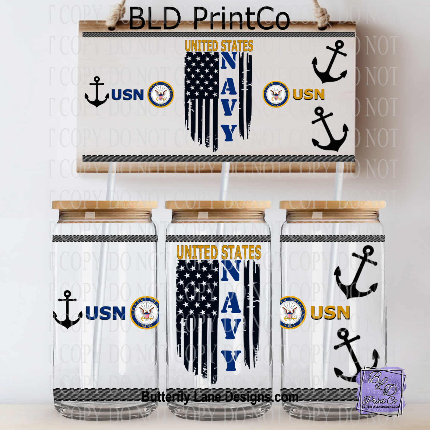L625 Navy Military USN -UV DTF Libbey wrap
