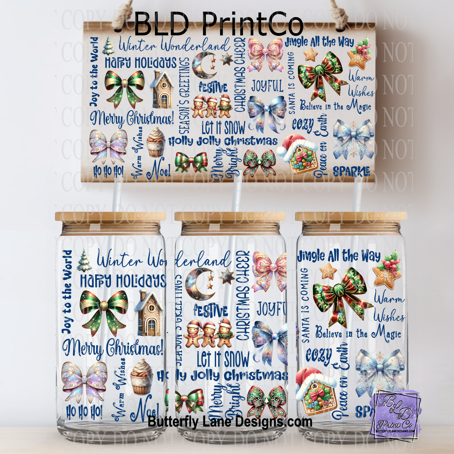 L738 Christmas Collage-subway tile style-Blue