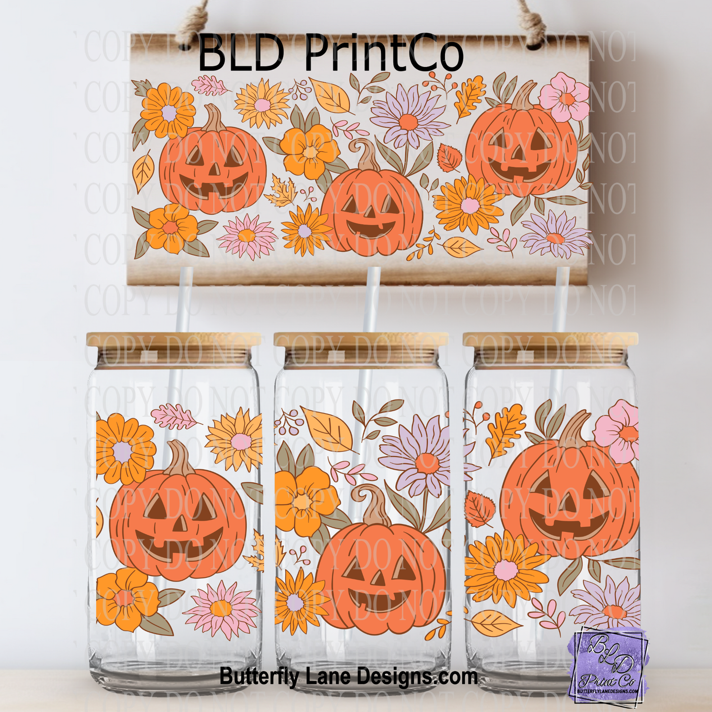 L746 Vintage Pumpkin & flowers