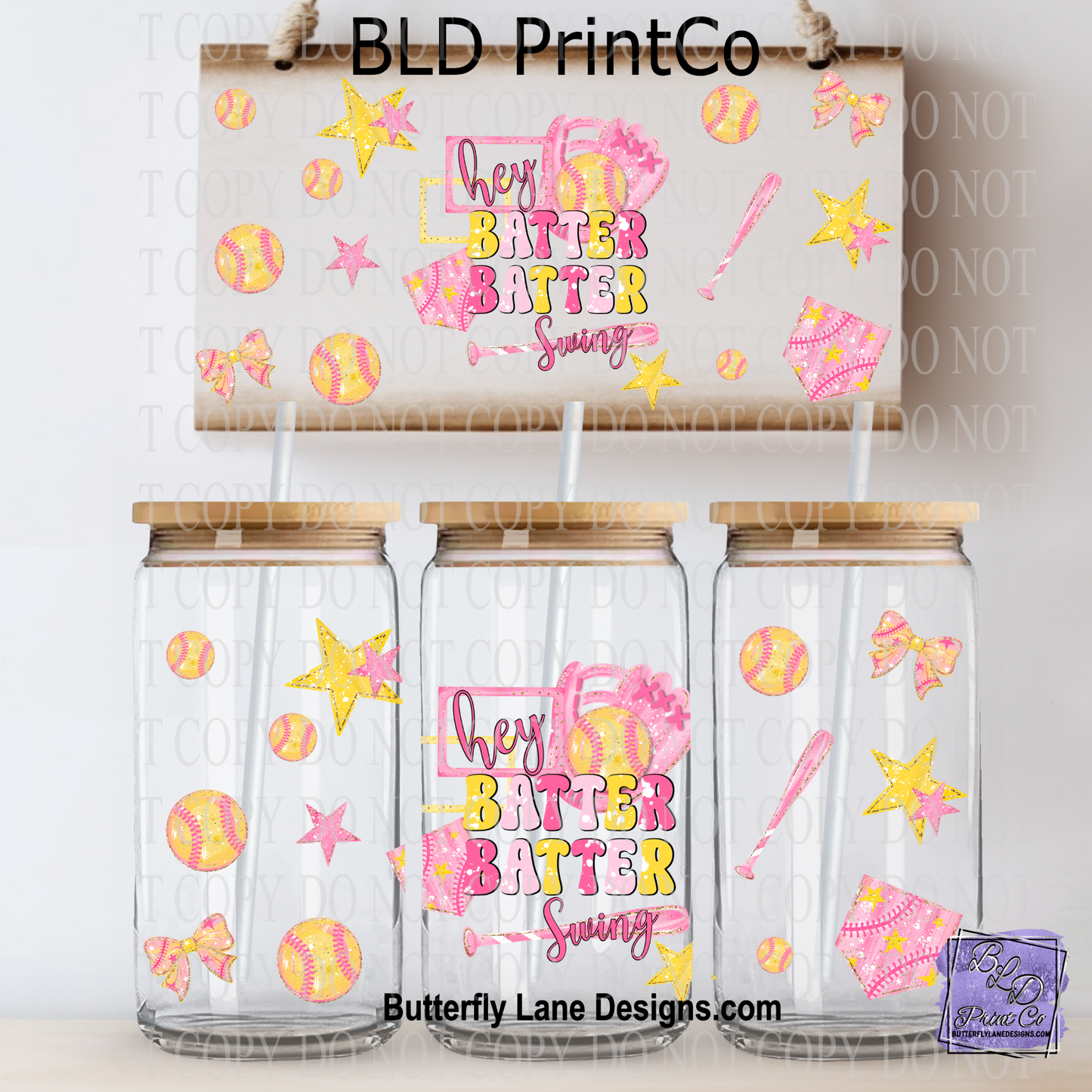 Hey Batter Batter Swing | Pink and Yellow Softball Sports Pattern | L977