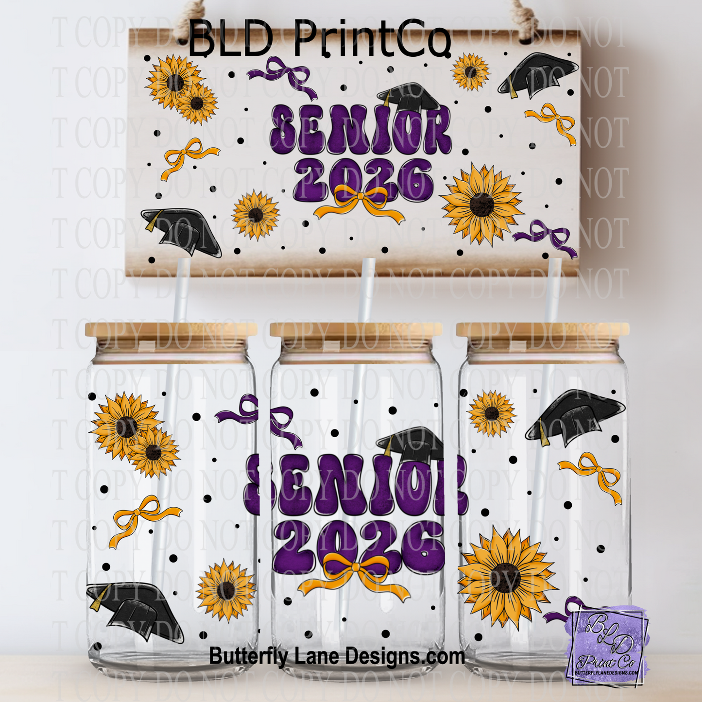 Retro Senior 2026 Purple | Sunflower & Graduation Cap Libbey Wrap | L981