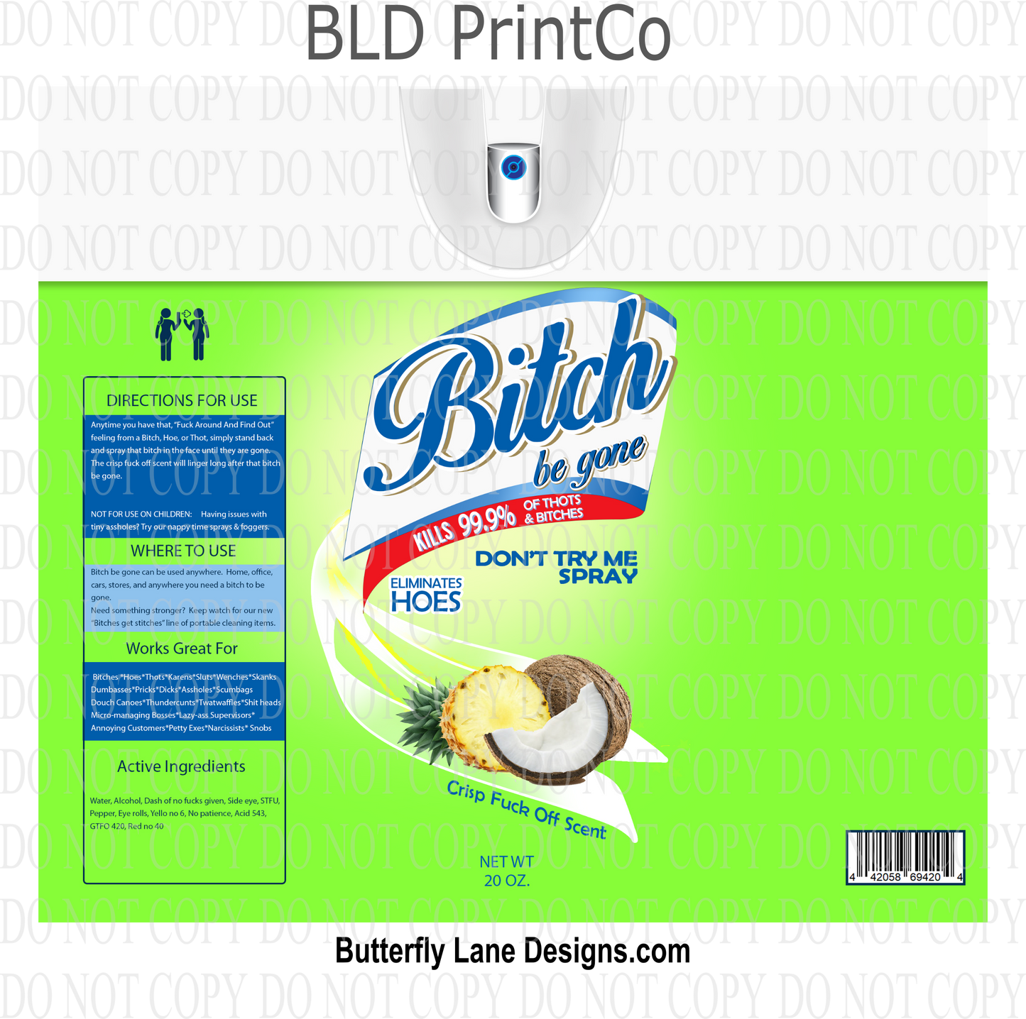 Bitch Be gone-Bright Green-Adult themed wrap: Tumbler wrap