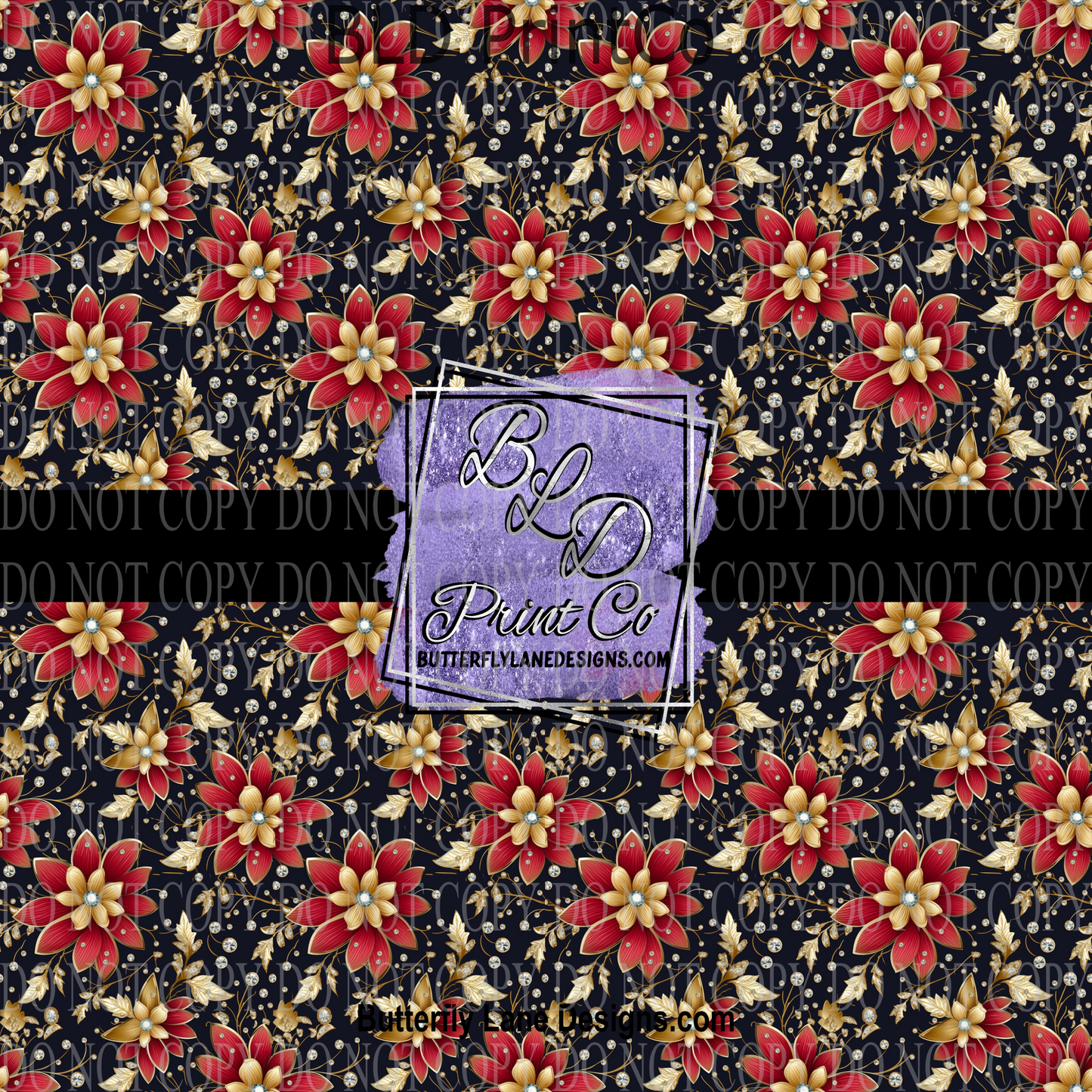 Navy & Red Royal Florals - PV 825 Patterned Vinyl