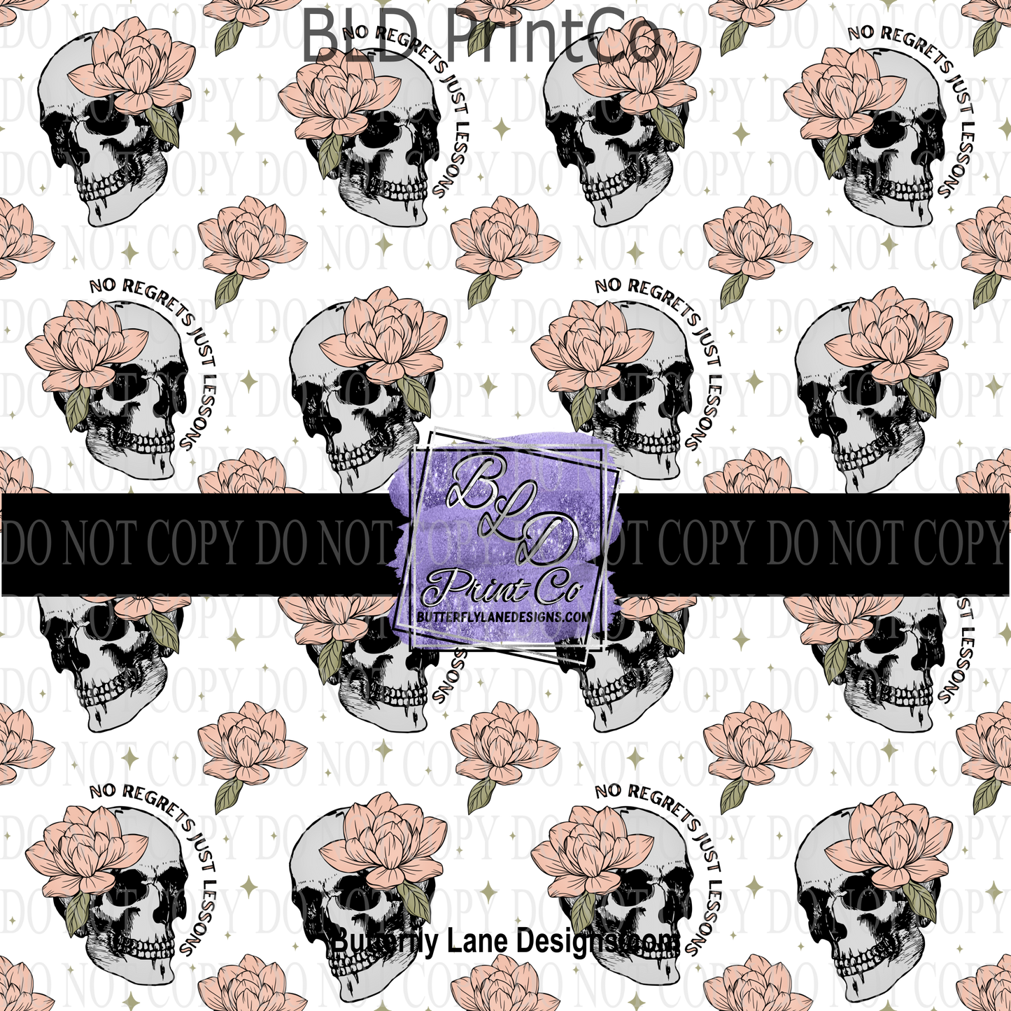 No Regrets Just lessons- Skulls with Pink florals PV 700 Patterned Vinyl