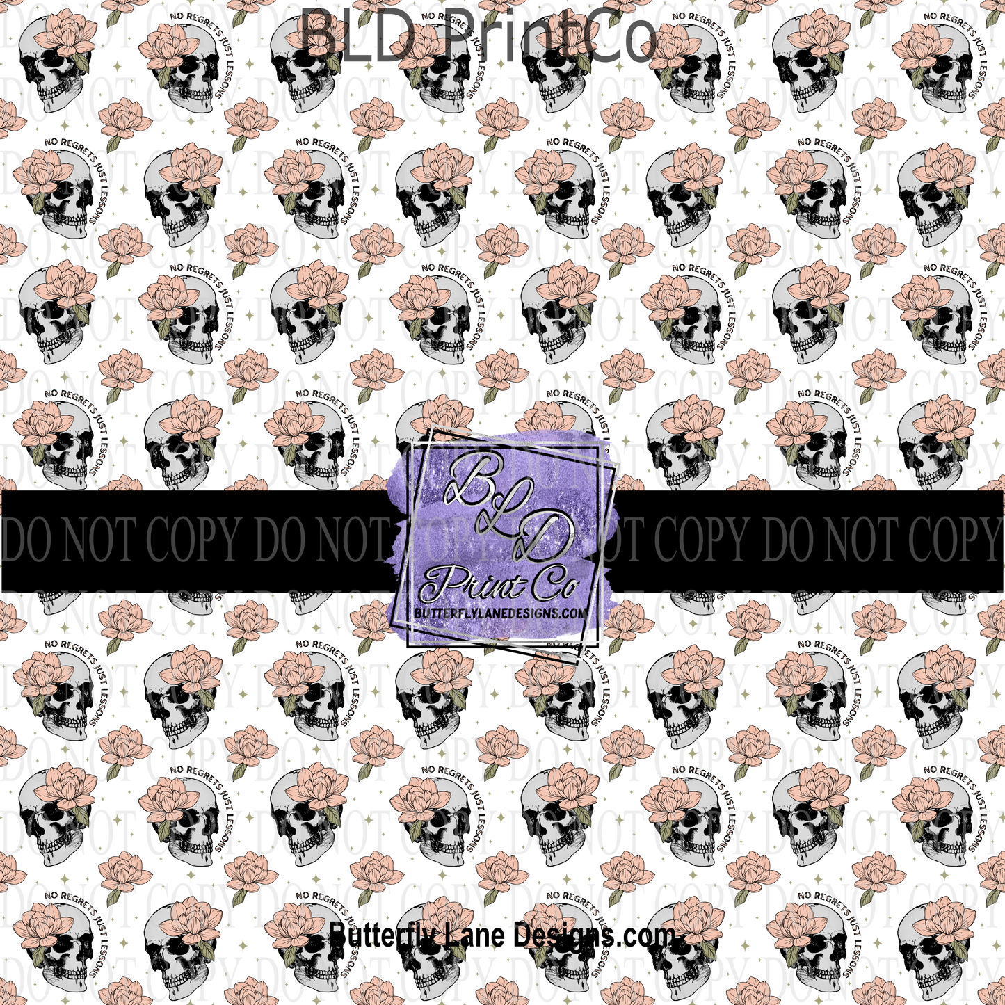 No Regrets Just lessons- Skulls with Pink florals PV 700 Patterned Vinyl